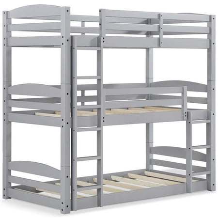 Bowery Hill Solid Wood Gray Triple Bunk Bed Rectangular 77.125" Unassembled