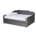 thumbnail image 1 of Bowery Hill Transitional Velvet Button Tufted Full Daybed with Trundle in Gray, 1 of 9