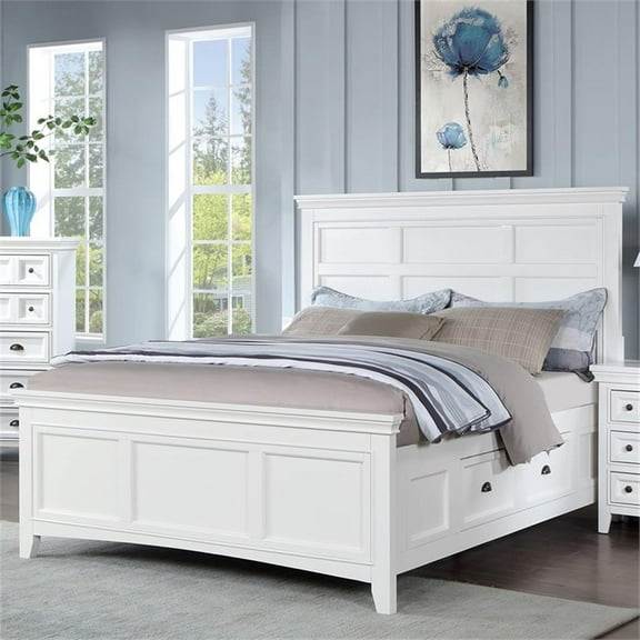 Bowery Hill Transitional Wood 2-Drawer Queen Bed in White Finish