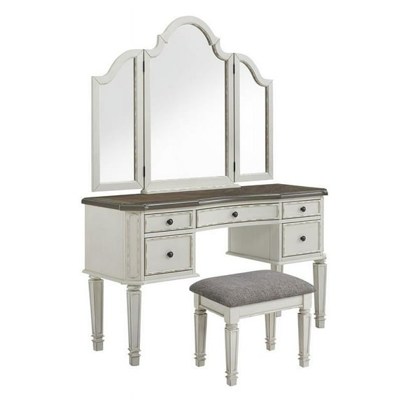 Bowery Hill Transitional Wood 3-Piece Vanity Set in Antique White