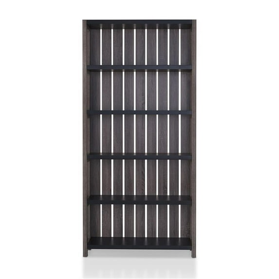 Bowery Hill Transitional Wood 5-Shelf Bookcase in Dark Gray and Black