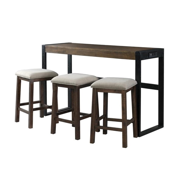 Bowery Hill Wood Brown Bar Table Set Rectangular Upholstered Unassembled