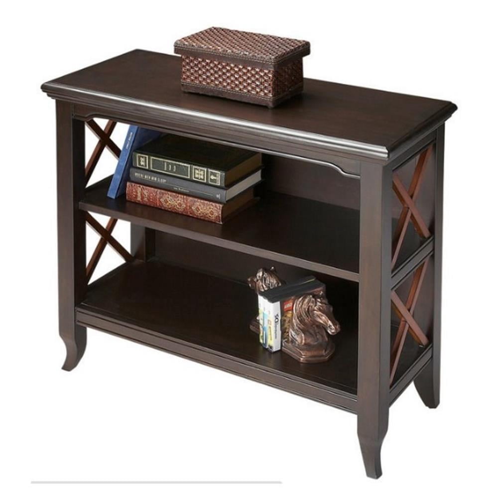 Rectangular Bookshelf Bowery Hill Transitional Wooden Cherry 2 Shelf Low Bookcase ...