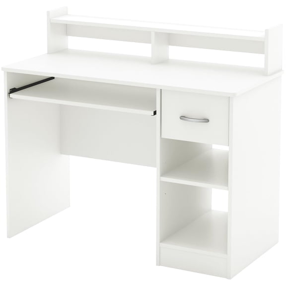 Bowery Hill Transitional Wood Desk with Low Hutch in Pure White