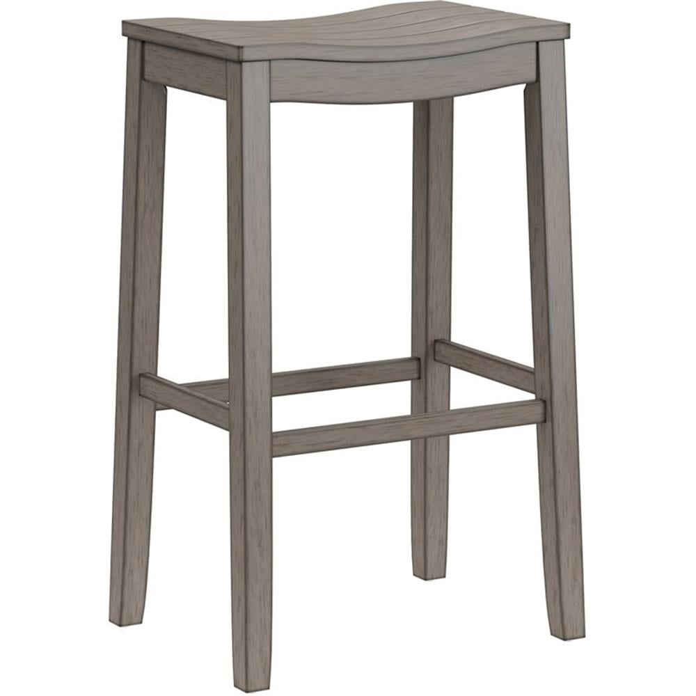 Aged Gray Wood Saddle-Style Backless Swivel Barstool 32"