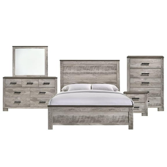 Bowery Hill Transitional Wood Gray King Panel 5PC Bedroom Set