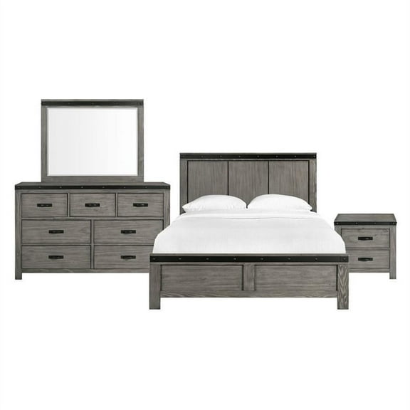 Bowery Hill Transitional Wood Gray Queen Panel 4PC Bedroom Set