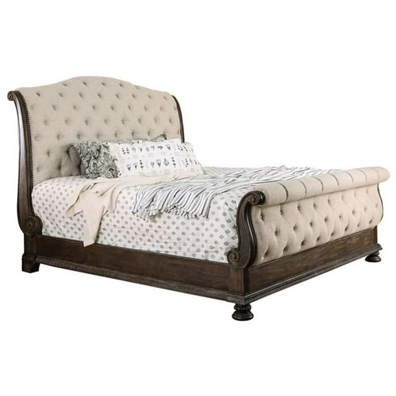 Bowery Hill Transitional Wood Panel Cal King Bed in Rustic Natural Tone