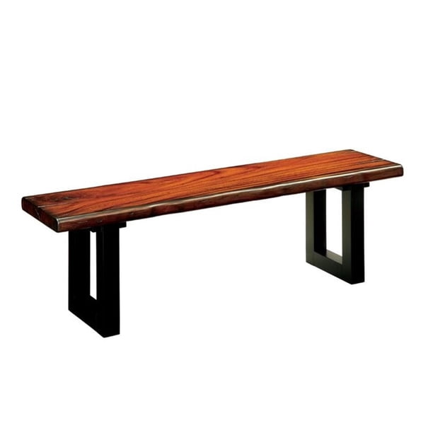 tobacco bench Bowery Hill Transitional Wood Sled Dining Bench in Tobacco Oak