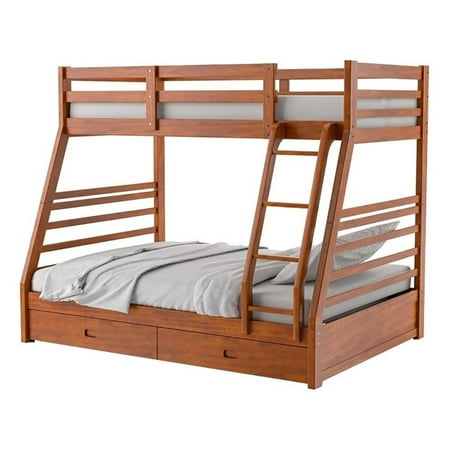 Bowery Hill Solid Wood Oak Twin Over Full Bunk Bed Rectangular Slatted Guard Rails Unassembled