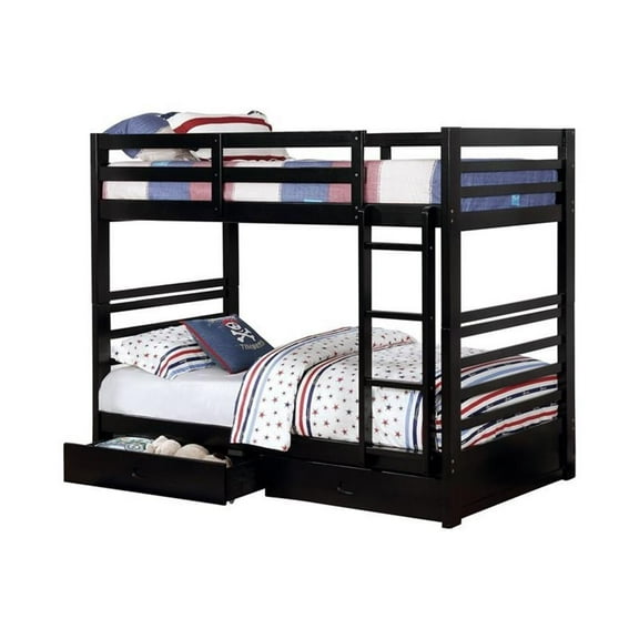 Bowery Hill Transitional Wood Twin over Twin Storage Bunk Bed in Black