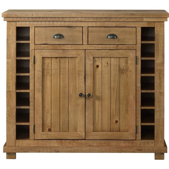 Bowery Hill Transitional Wooden Wine Rack Server in Distressed Pine Finish