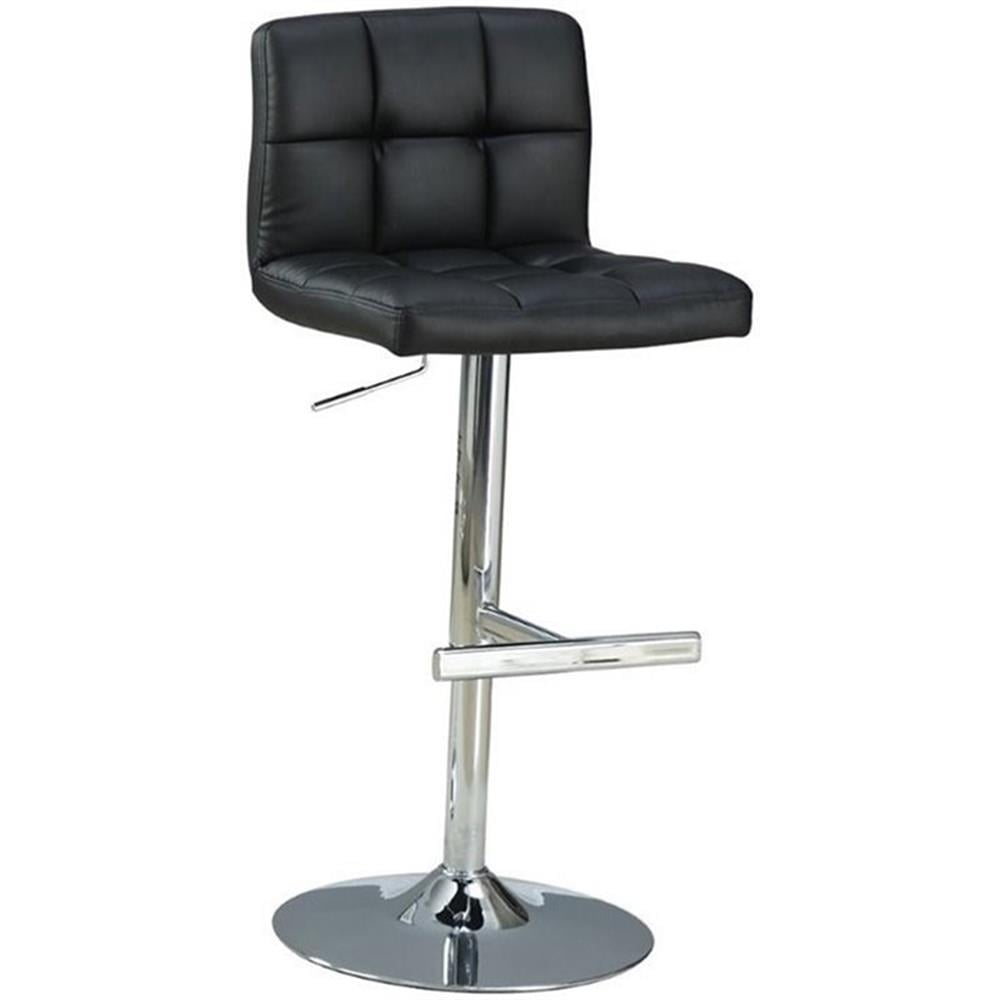 Adjustable Black Faux Leather Swivel Barstools with Chrome Finish