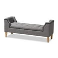 thumbnail image 1 of Bowery Hill Tufted Linen Fabric and Wood Bench in Gray, 1 of 9