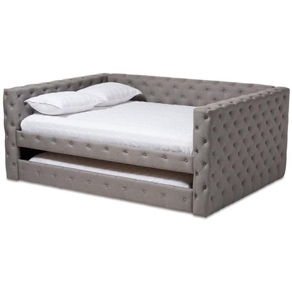 Bowery Hill Tufted Queen Daybed with Trundle in Grey