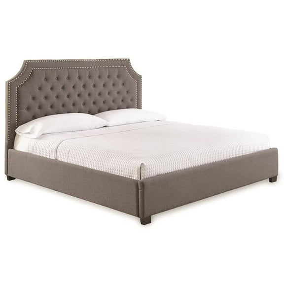 Bowery Hill Tufted Solid Mango Wood Queen Platform Bed in Gray
