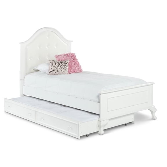 Bowery Hill Faux Leather Upholstered Twin Bed with Trundle in White