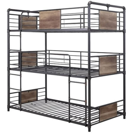 Bowery Hill Twin Triple Metal Bunk Bed in Sandy Black