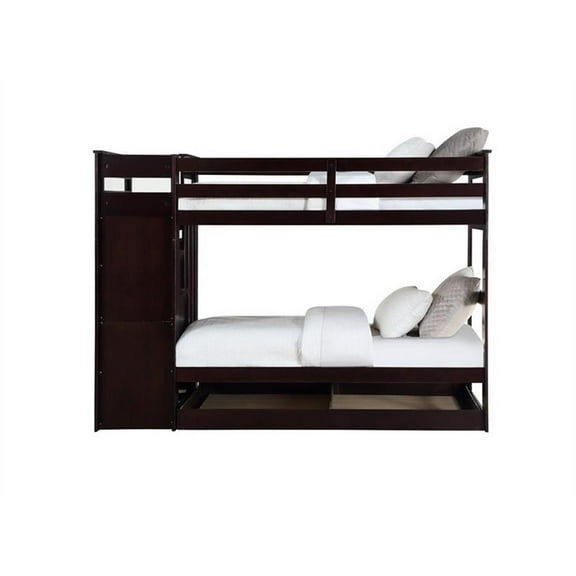 Bowery Hill Twin/Twin Bunk Bed with Storage Ladder & Trundle in Espresso