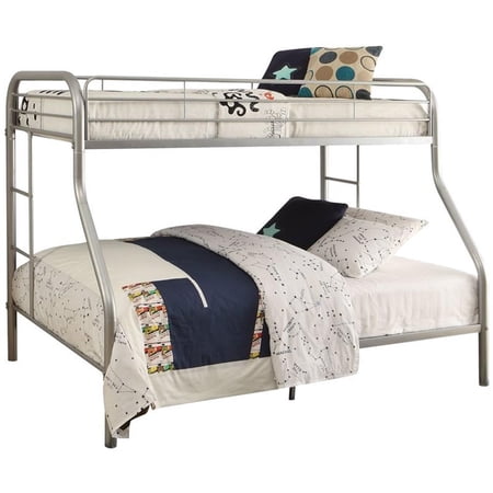 Bowery Hill Twin XL Over Queen Metal Bunk Bed in Silver