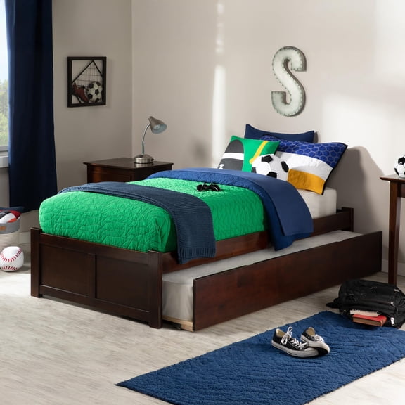 Bowery Hill Twin XL Platform Panel Bed with Trundle in Walnut