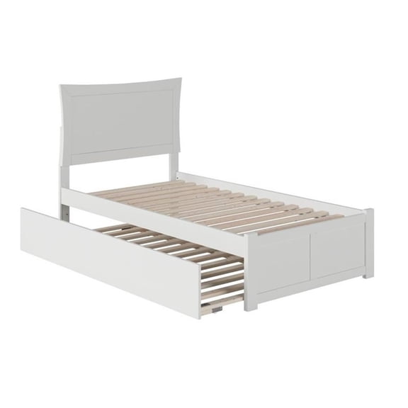 Bowery Hill Twin XL Platform Panel Bed with Trundle in White