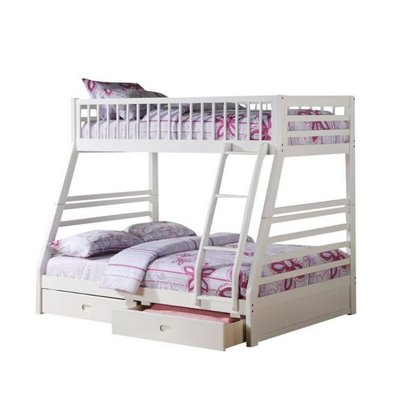 Bowery Hill Twin over Full Bunk Bed with 2 Drawers in White