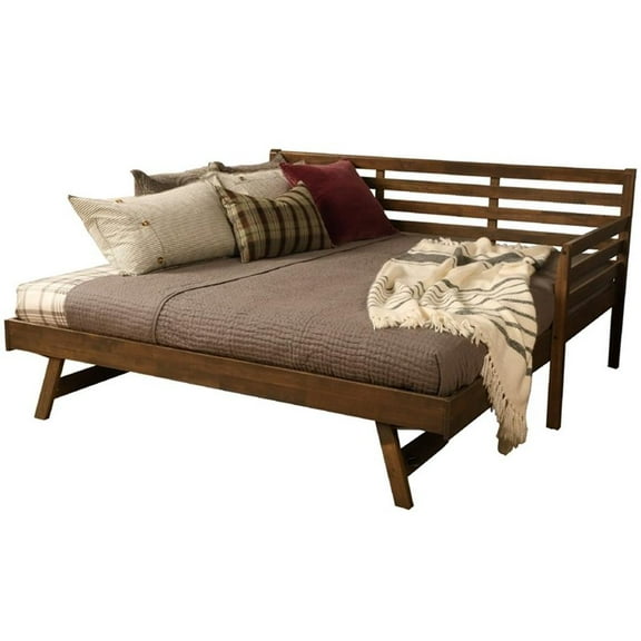 Bowery Hill Twin to King Size Daybed in Wood in Rustic Walnut - Easy Assembly