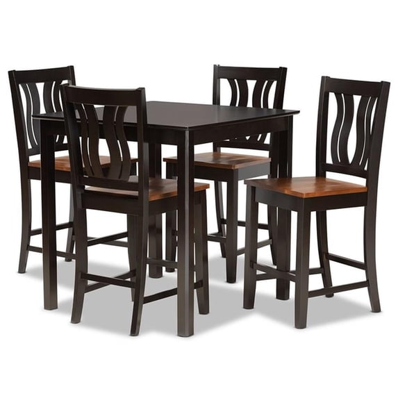 Bowery Hill Two-Tone Dark Brown and Walnut Brown Finished Wood 5-Piece Pub Set