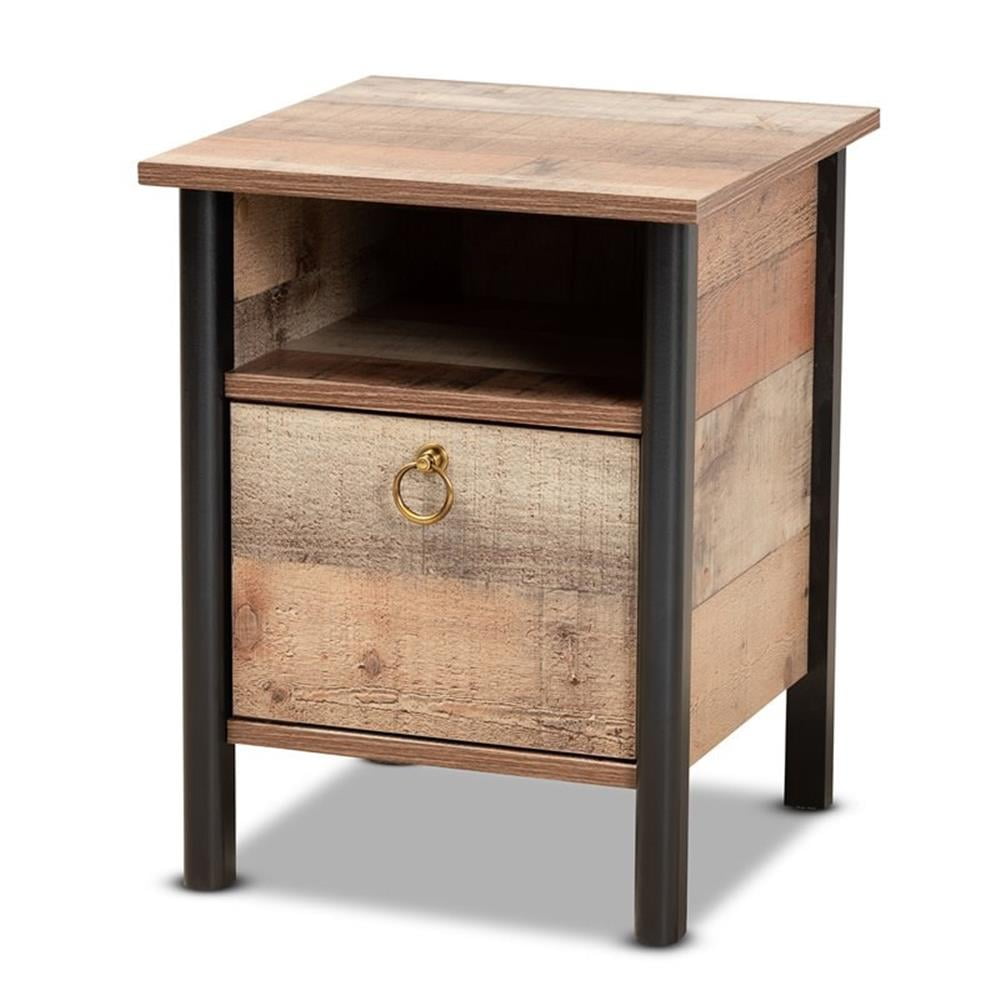 Bowery Hill Two-Tone Oak Brown and Black Finished Wood Nightstand