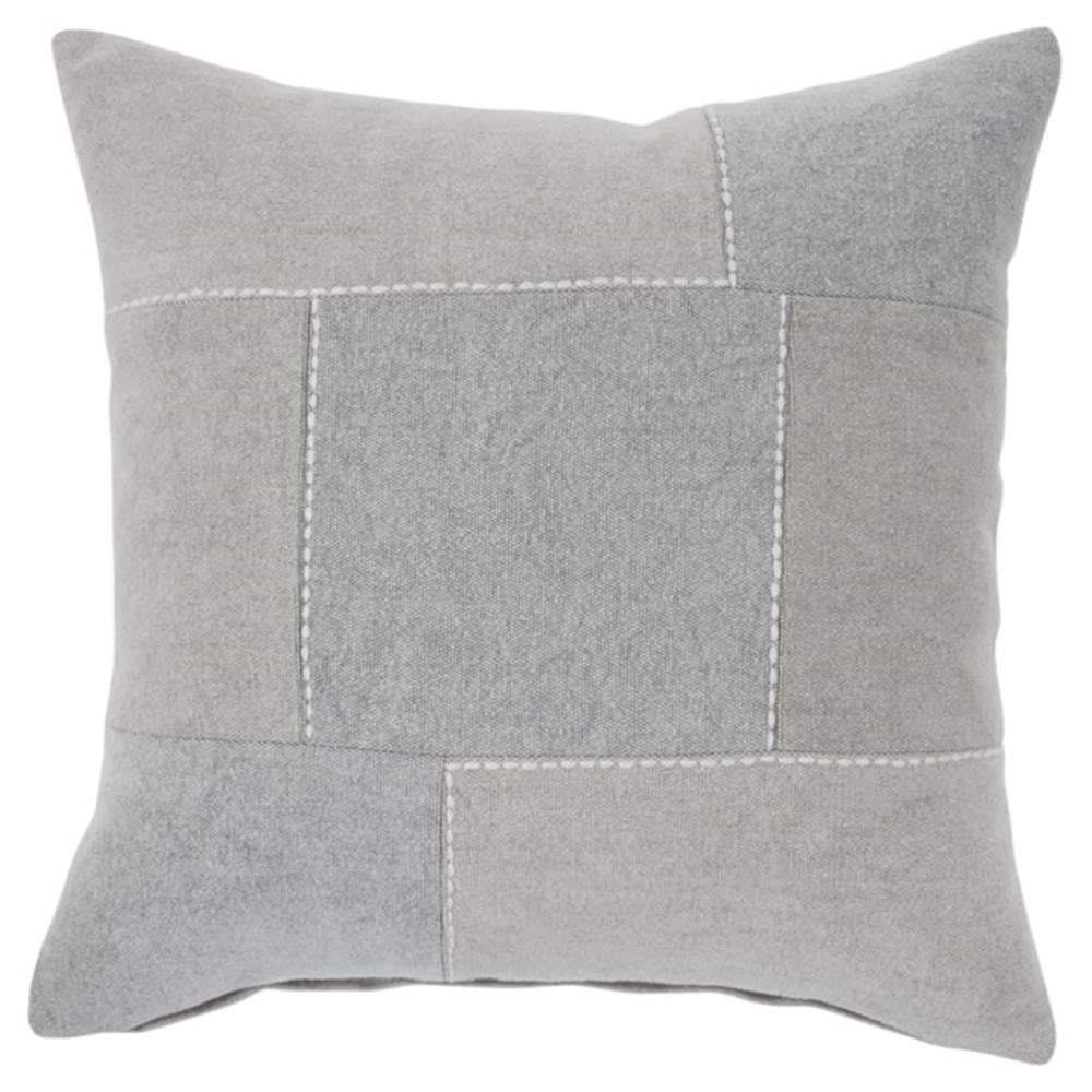 Gray and Tan Embroidered Square Patchwork Pillow