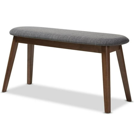 Bowery Hill Upholstered Bench in Dark Gray and Walnut Brown
