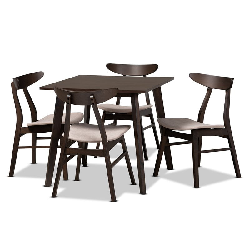 Britte Mid-Century Modern Dark Oak Dining Set with Cream Upholstery