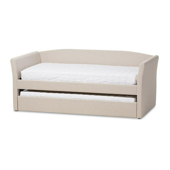 Bowery Hill Upholstered Daybed with Trundle in Beige