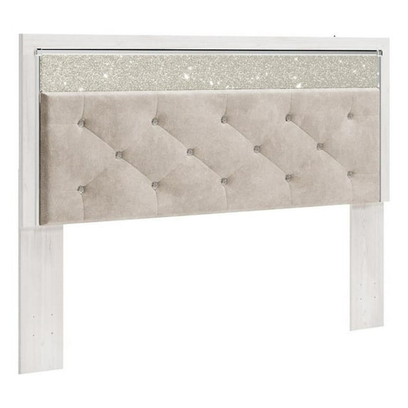 Bowery Hill Upholstered Fabric King Panel Headboard in White/Gray