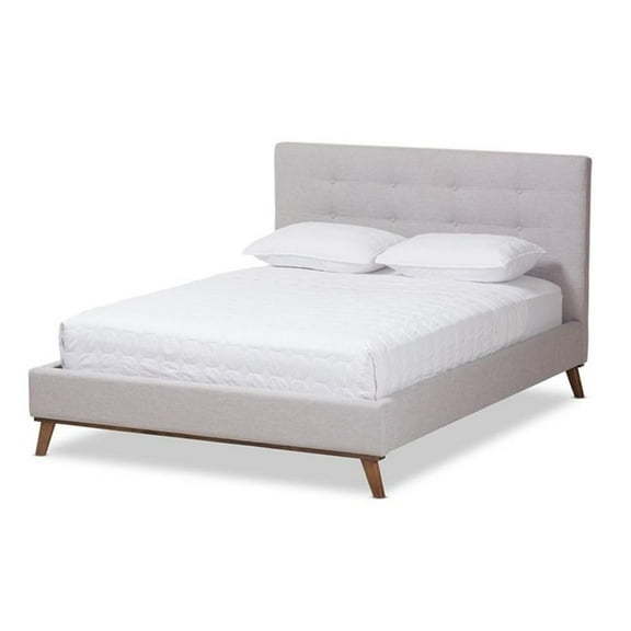 Bowery Hill Upholstered Queen Platform Bed in Gray Beige