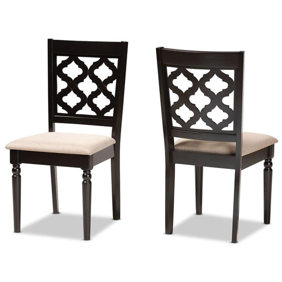 Bowery Hill Upholstered Seat Wood Dining Chair in Brown and Sand (Set of 2)