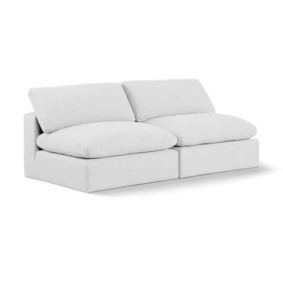 Bowery Hill Upholstered White Linen Textured Fabric 2-Piece Modular Sofa