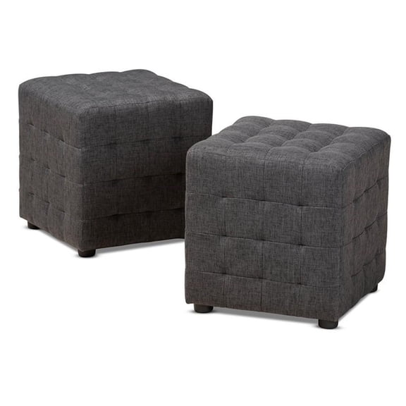 Bowery Hill Upholstered Dark Gray Ottoman Cube Biscuit Tufted 14"W x 14"D x 15.2"H Assembled