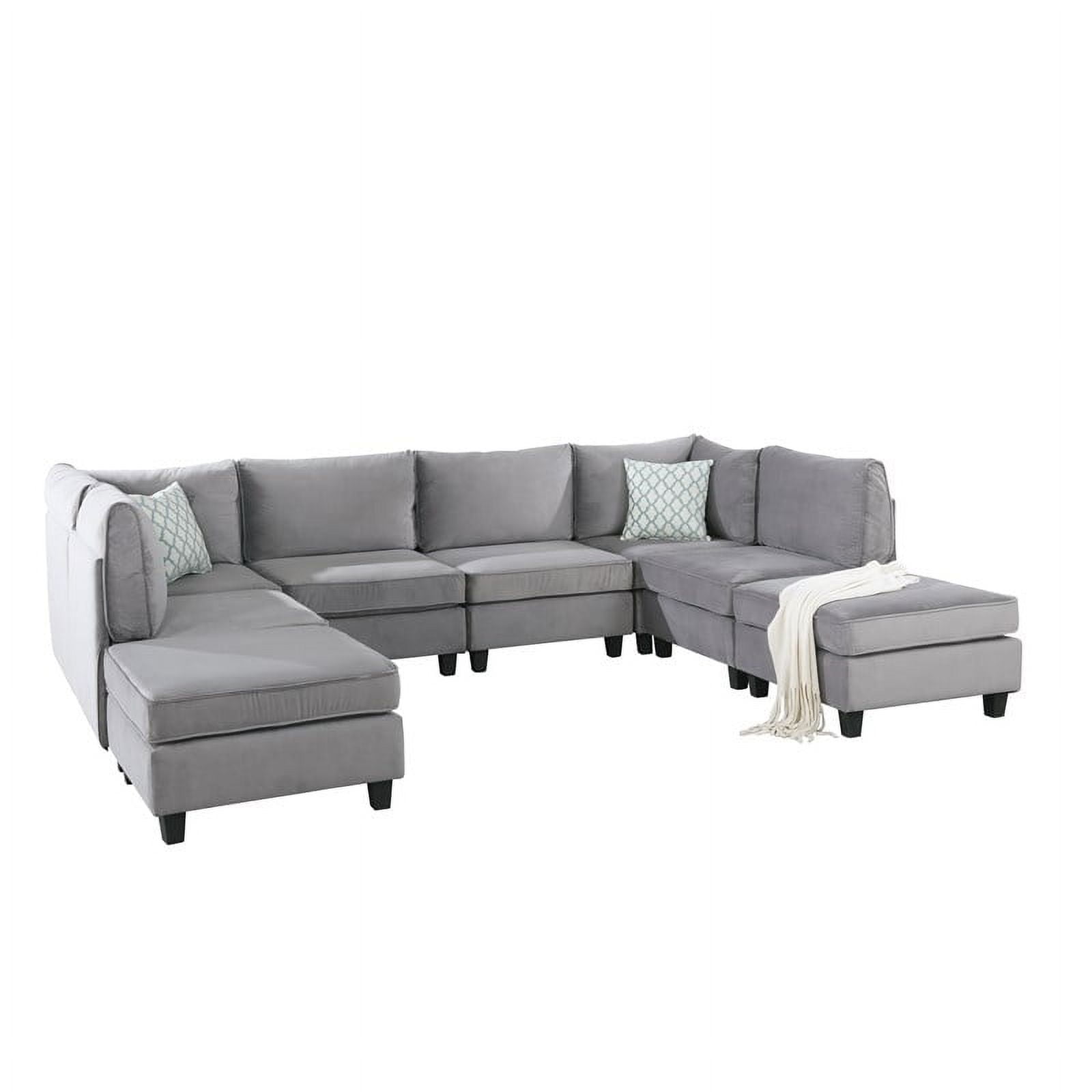 Bowery Hill Upholstery Velvet Fabric U-Shape 8Pc Modular Sectional Sofa ...