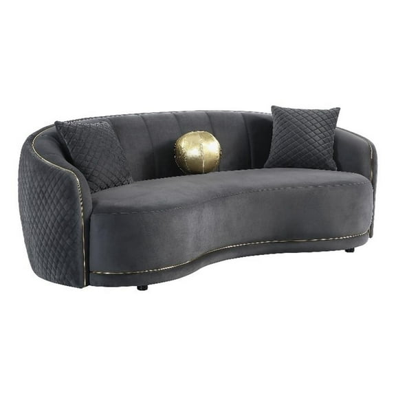 Bowery Hill Velvet Fabric Upholstered Curved Sofa in Dark Gray