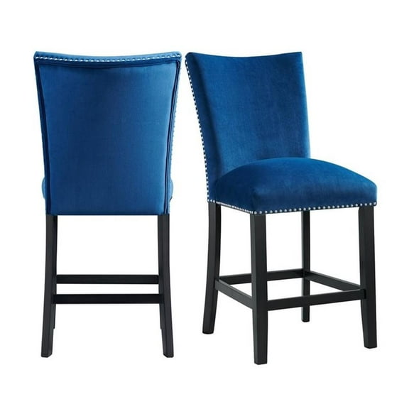 Bowery Hill Velvet Upholstered Counter Height Dining Chair in Blue (Set of 2)