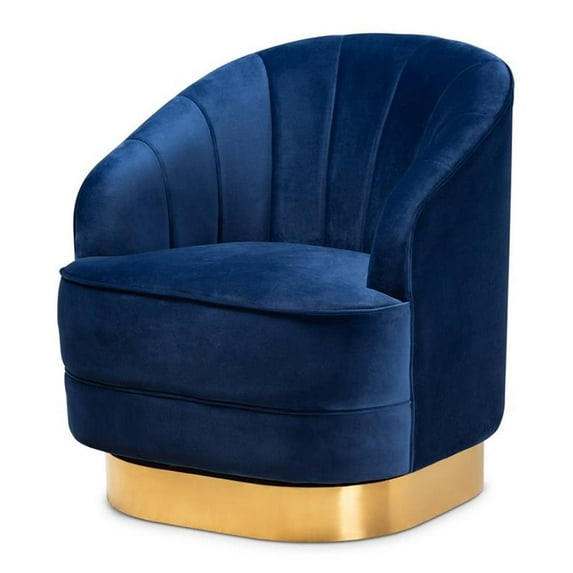 Bowery Hill Velvet and Brushed Gold Swivel Accent Chair in Royal Blue