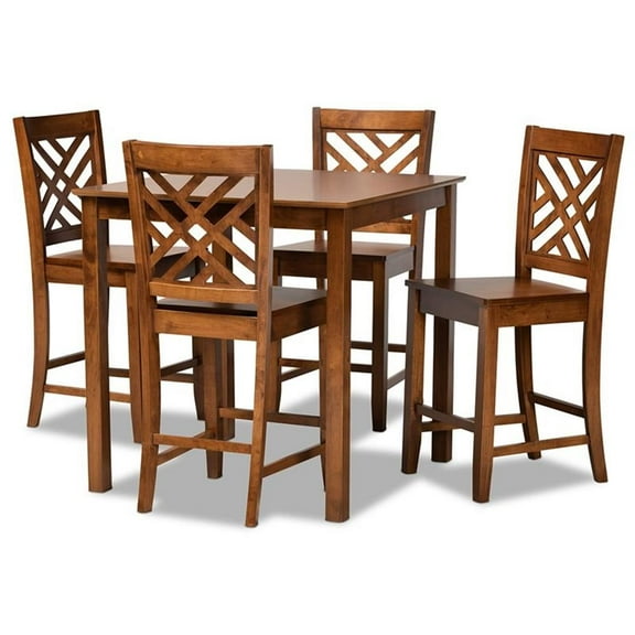 Bowery Hill Walnut Brown Finished Wood 5-Piece Pub Set