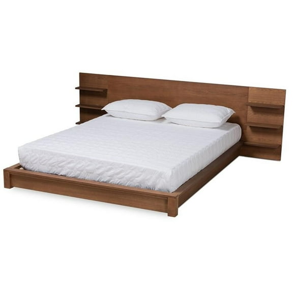 Bowery Hill Walnut Brown Finished Wood King Size Bed with Shelves