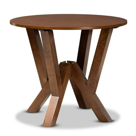 Bowery Hill Rubberwood Walnut Brown Dining Table Round Sculptural Base 35.4" Unassembled
