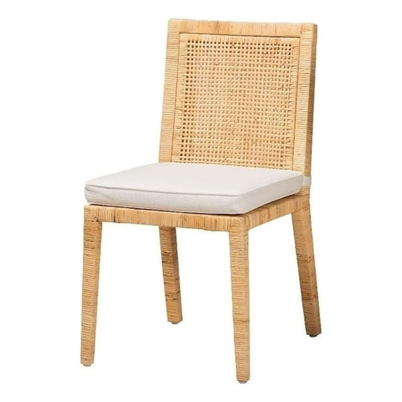 Bowery Hill Walnut Finished Wood and Rattan Dining Chair