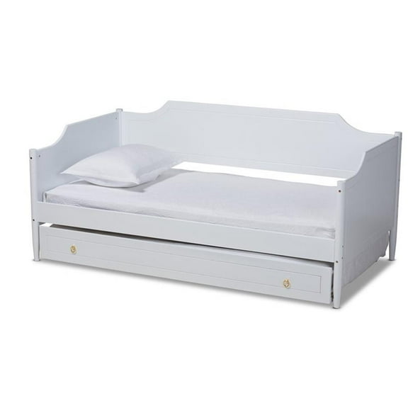 Bowery Hill White Finished Wood Twin Size Daybed with Roll-Out Trundle