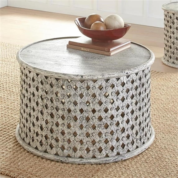 Bowery Hill White Round Wood Cocktail Table