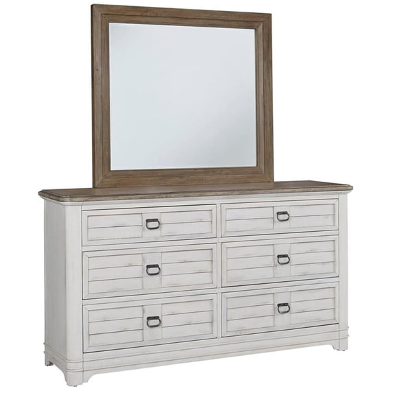 Bowery Hill White-Washed Wood Farmhouse 6-drawer Dresser and Mirror